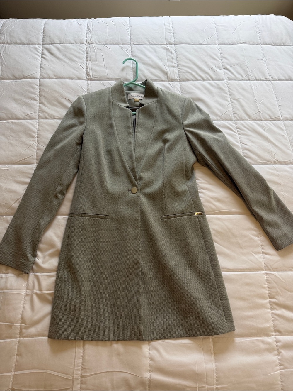 Calvin Klein Light Grey Single-Button Long Blazer